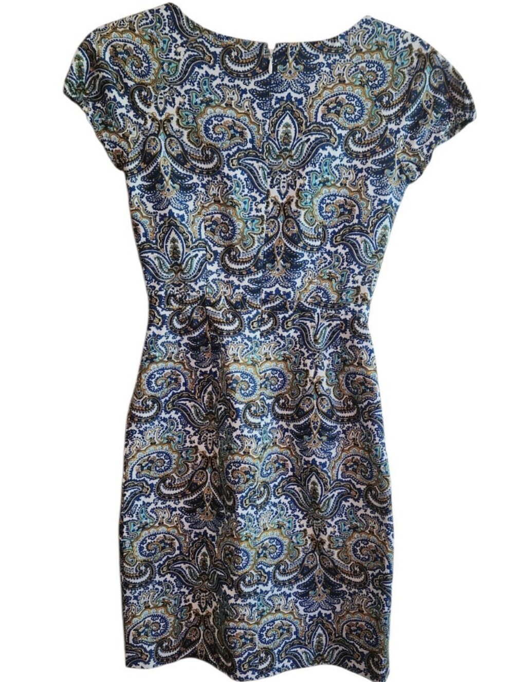 J. Crew Cap-Sleeve Paisley Sheath Dress Scoop Neckline